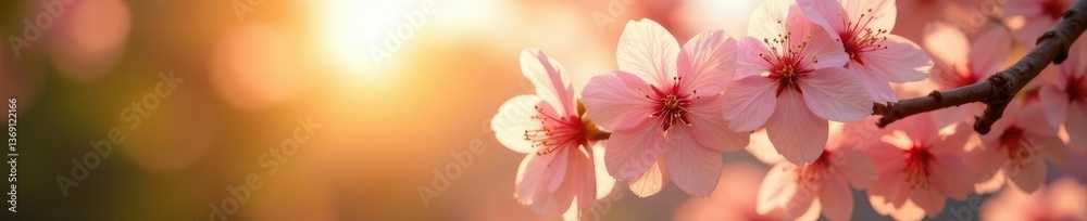 Obraz premium Soft peach blossoms in the gentle morning light, trees, natural world