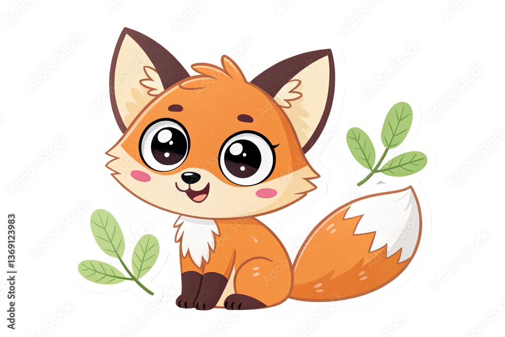 Fototapeta premium Sticker template with fox in kawaii style isolated on transparent background - generated by ai