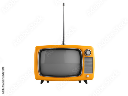 Retro Orange Television with Antenna on White Background: A Nostalgic Icon of Vintage Media