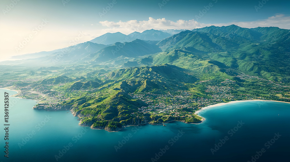 custom made wallpaper toronto digitalAerial View Of Lush Coastal Cityscape With Mountains And Ocean