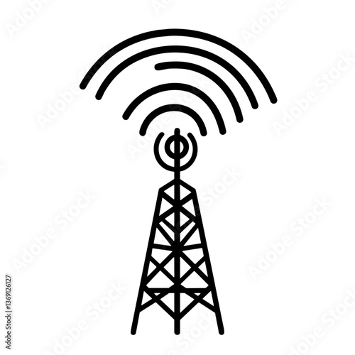 Radio tower emitting signals against a white background  