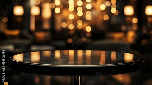 Round table with bokeh lights in the background in a dark setting