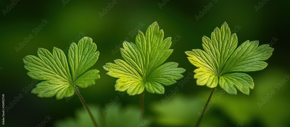 Three leaves, nature, green background, design Three leaves, nature, green background, design