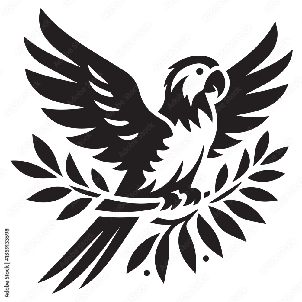 Obraz premium Parrot silhouette black and white vector icon