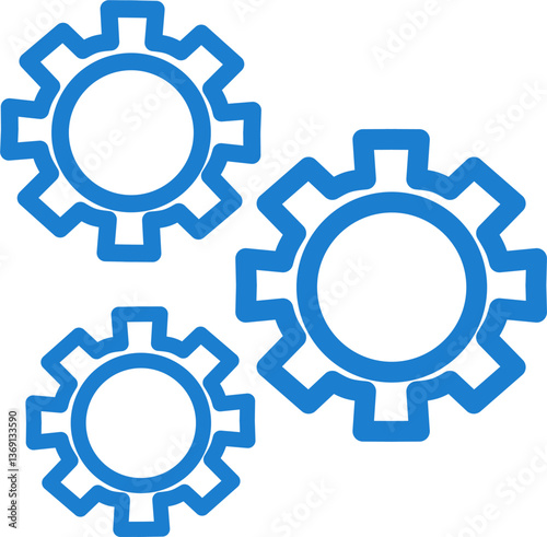 gear icon, cog wheel, engine circle, thin blue line web symbol on white background editable stroke illustration 