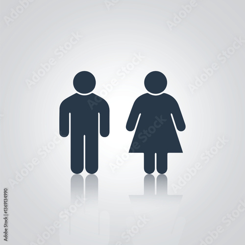 Pictograms of a man and a woman, unique design, restroom doors, signs, icons, dark color, 