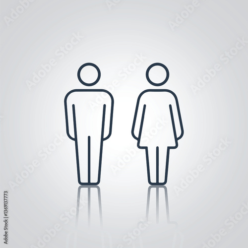 Pictograms of a man and a woman, Toilet Doors signs, icons, in outline art,
