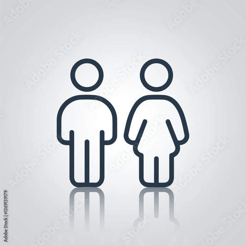 Pictograms of a man and a woman, restroom door signs, icons, with a silver background