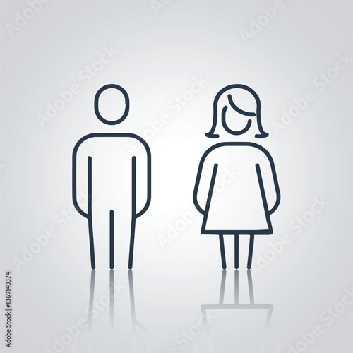 Pictograms of a man and a woman, women with hair, restroom door signs, icons, 