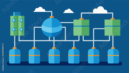 A network of interconnected storage tanks strategically p to provide reliable and efficient storage for compressed natural gas.. Vector illustration