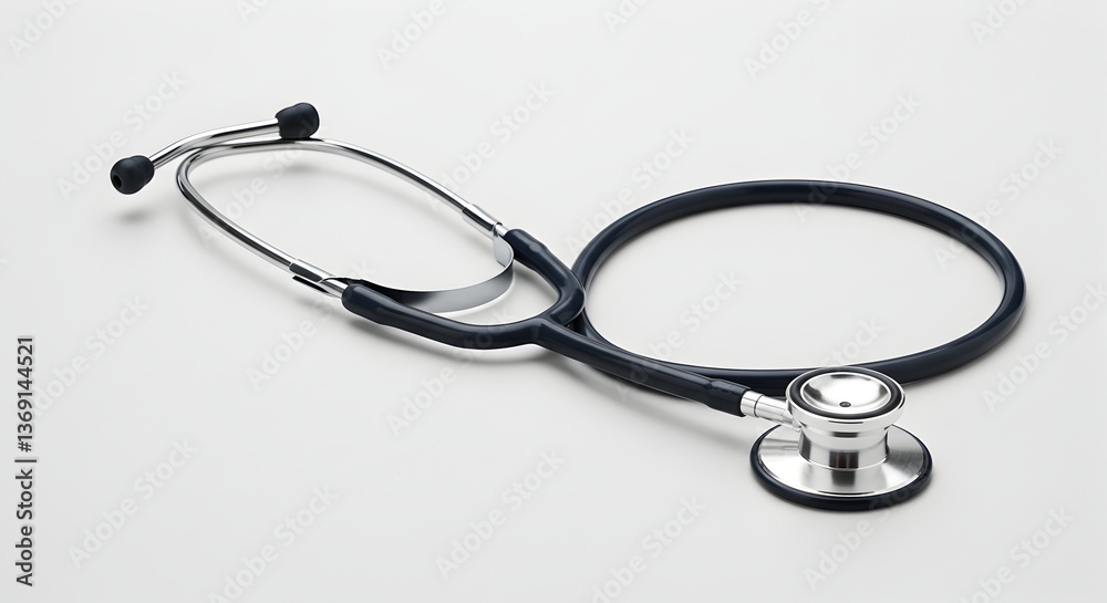 A stethoscope rests on a clean white surface in a medical or healthcare setting for diagnosis and examination A stethoscope rests on a clean white surface in a medical or healthcare setting for diagnosis and examination