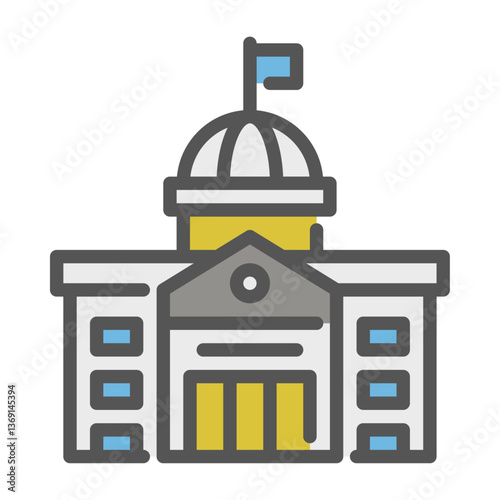 Government Building filled outline icon. Government office color outline icon.