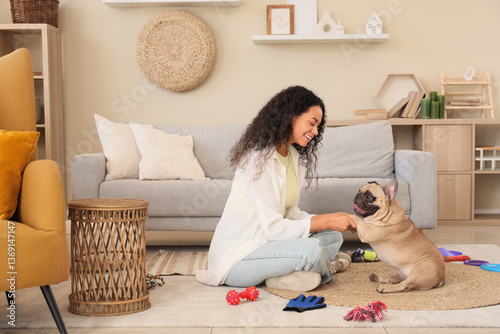 Cute French bulldog giving ...