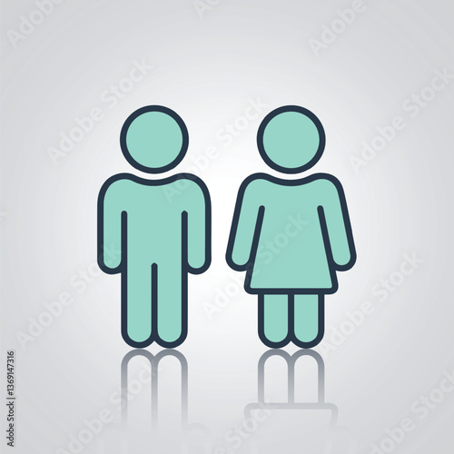 Pictograms of a man and a woman, Toilet Doors icons and signs, in Firozi color