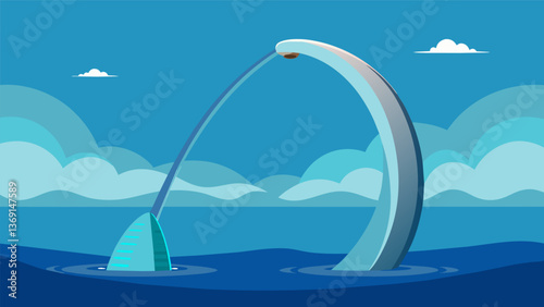 A sleek curved device anchored to the ocean floor utilizing wave motion to produce renewable energy.. Vector illustration
