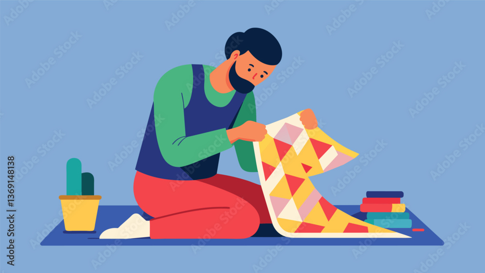 Obraz premium A volunteer using their creative skills to make handmade blankets for homeless shelters.. Vector illustration