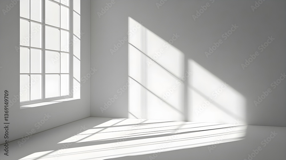 Obraz premium Light_streaming_through_a_window_onto_a_white_wal_
