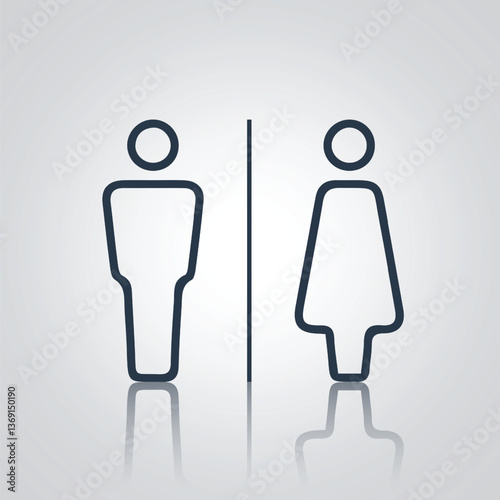 Pictograms of a man and a woman, restroom door signs, with a silver background