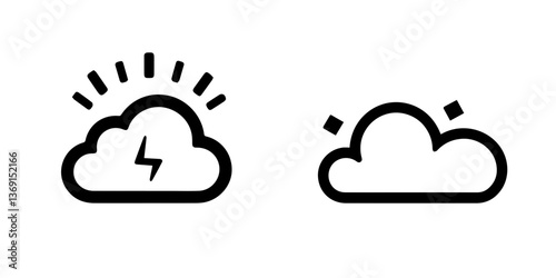 Cloud icons with lightning and sunshine in minimalistic style  