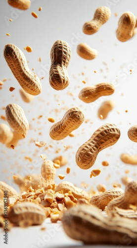 Wallpaper Mural Scattered Pile of Raw Peanuts in Shells Against White Background Aromatic and Crunchy Close Up Shot of Floating Peanuts Torontodigital.ca