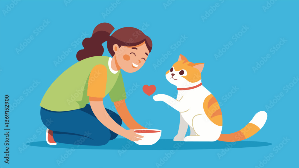 Fototapeta premium A volunteer preparing a shy cat for adoption showcasing the commitment to finding loving homes for all the animals in the shelter.. Vector illustration