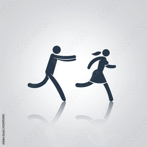 Boy chasing girl icons, Boy running behind girl icon, 