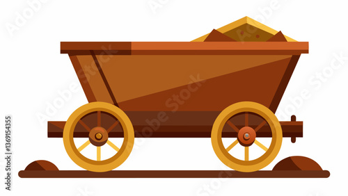 A rusted mining cart rests on its side the wheels worn down from years of hauling heavy loads.. Vector illustration