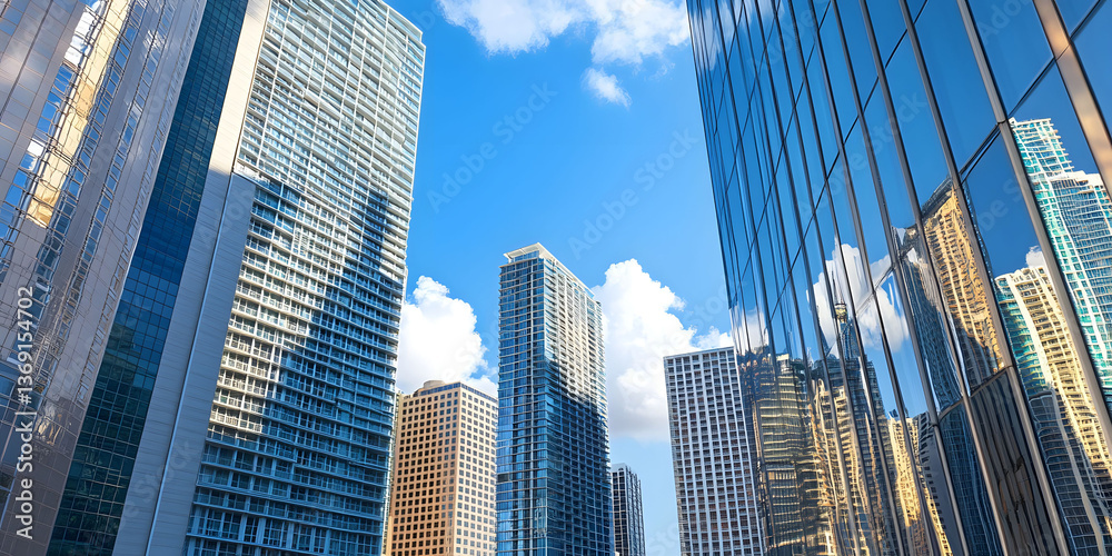 Obraz premium Modern Cityscape: Skyscrapers Reaching for the Sky