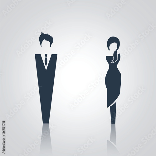 Unique pictograms of a man and a woman, signs, icons, dark color, character