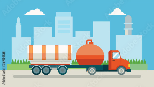 A truck hauling a large tank of liquid ane ready to be transported to a nearby facility for processing and conversion.. Vector illustration