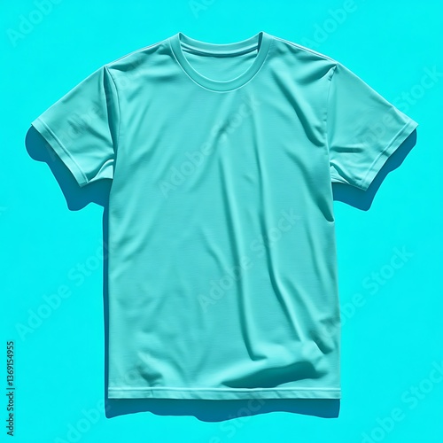 Teal Short Sleeve T Shirt On Blue Background