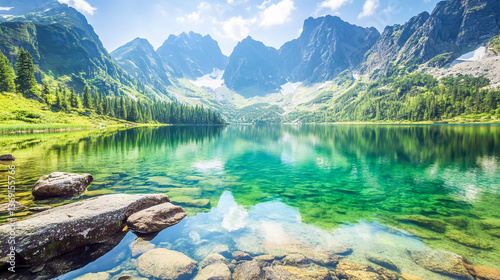Fototapeta Naklejka Na Ścianę i Meble -  Stunning Scenery of the Tatra Mountains and a Crystal-Clear Lake in Poland