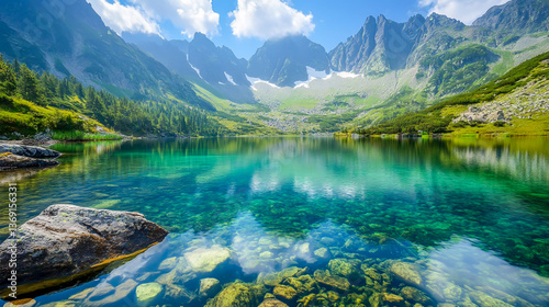 Fototapeta Naklejka Na Ścianę i Meble -  Stunning Scenery of the Tatra Mountains and a Crystal-Clear Lake in Poland