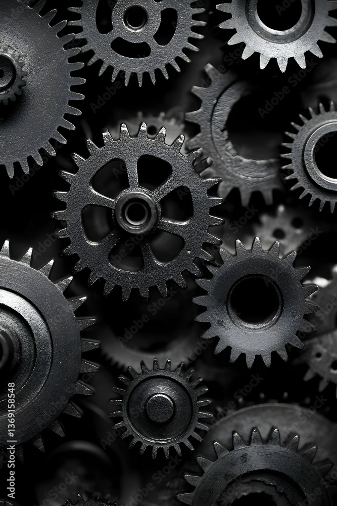 Dark Grey Metal Gears Close Up Texture Background Dark Grey Metal Gears Close Up Texture Background