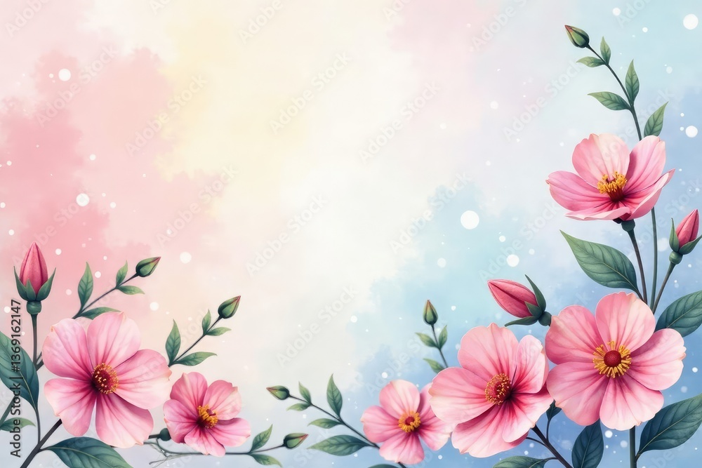 Obraz premium Delicate watercolor floral wallpaper, soft pastel hues, background, leaf, illustration