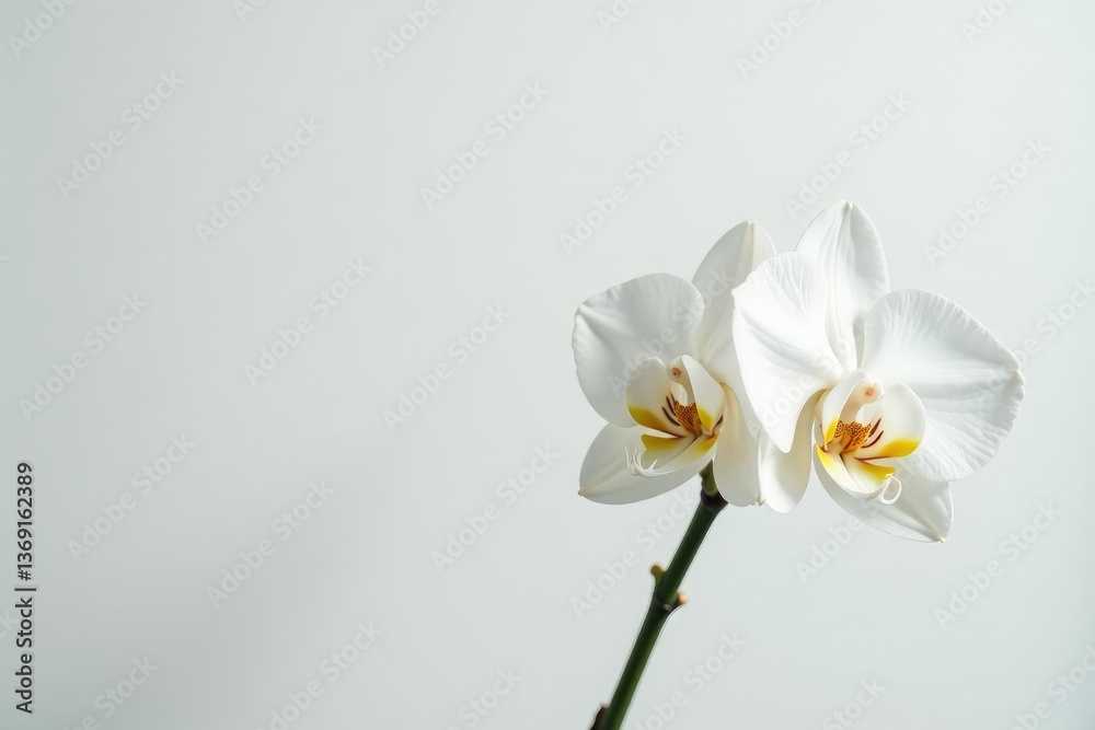 Obraz premium Delicate white orchid blossom against pure white backdrop, elegant, bright, summer