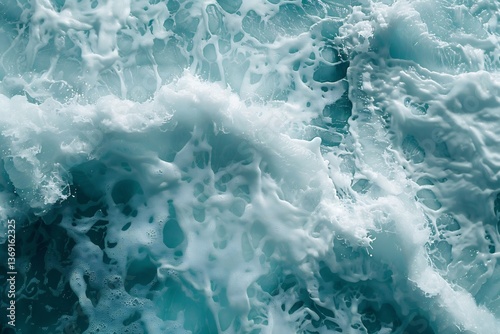Extreme close up of ocean foam pattern hyper detailed swirling white froth against deep turquoise water mesmerizing organic formation ultra realistic texture cinematic macro shot capturing micro
