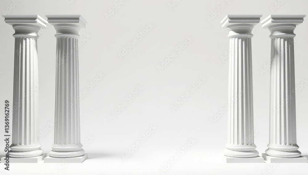 Elegant Roman columns against a stark white backdrop , vintage, background Elegant Roman columns against a stark white backdrop , vintage, background