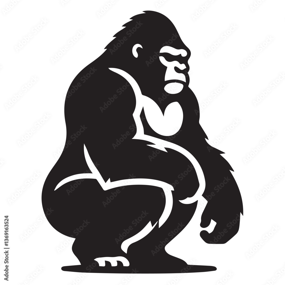 Obraz premium Gorilla silhouette black and white vector icon