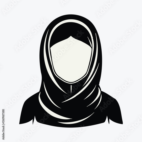 dignified figure, cloaked in a traditional headscarf, embodies cultural heritage, simplicity, and faith. A powerful portrayal of a woman's elegance and reverence. Silhouette Victor art