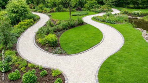 A winding path in a beautifully landscaped and vibrant garden