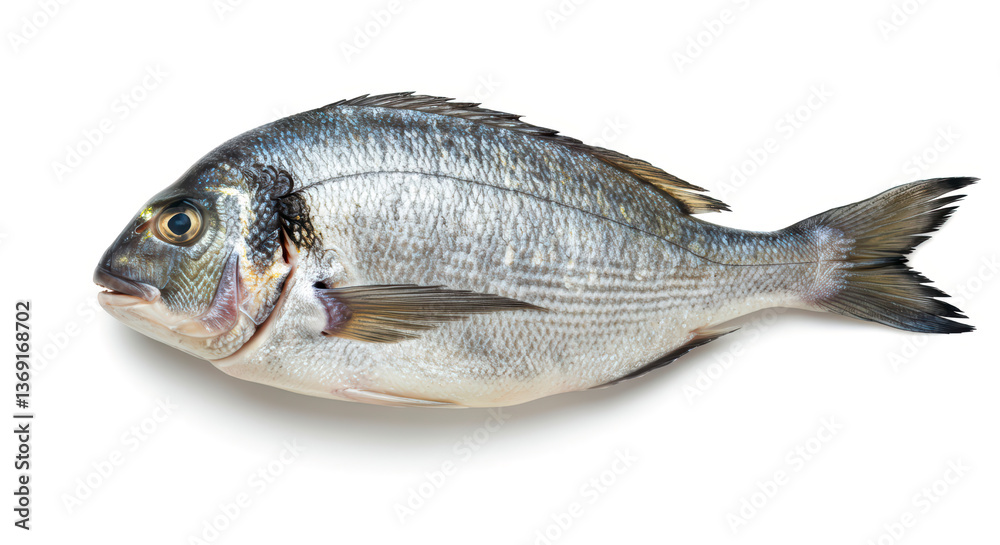Raw sea bream fish isolated on a white background, perfect for seafood presentations