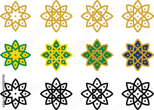 set of decorative ornamental elements Islamic Geometric Ornament Set – Intricate Arabesque Mandala Vector Art & illustration.