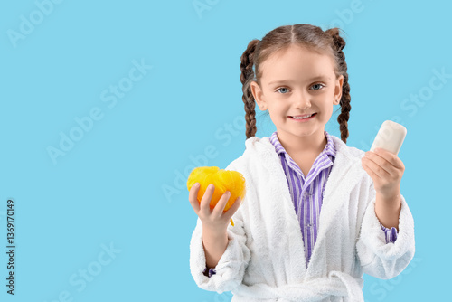 Little girl with soap bar a...