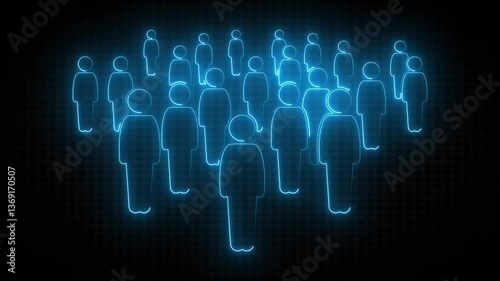 Team Work Icons concept. A group of people icon, Animated icon . Connected people icon. Animated of Neon group people icon isolated on black background. Global Network Connection concept.