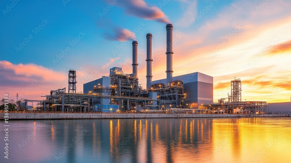 Naklejka premium A modern industrial plant utilizing predictive maintenance with IoT technology.