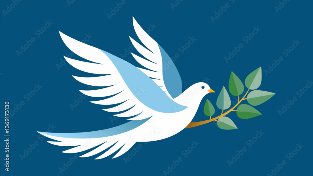 A powerful image of a dove in flight carrying an olive branch in its beak is the focal point of the mural reminding viewers of the universal symbol of. Vector illustration A powerful image of a dove in flight carrying an olive branch in its beak is the focal point of the mural reminding viewers of the universal symbol of. Vector illustration