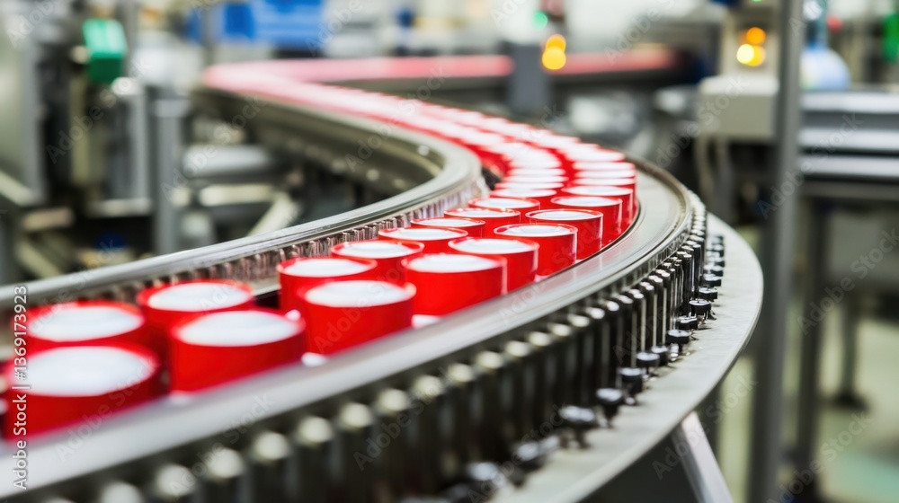 Obraz premium A smart conveyor belt system transporting products efficiently in an automated factory.