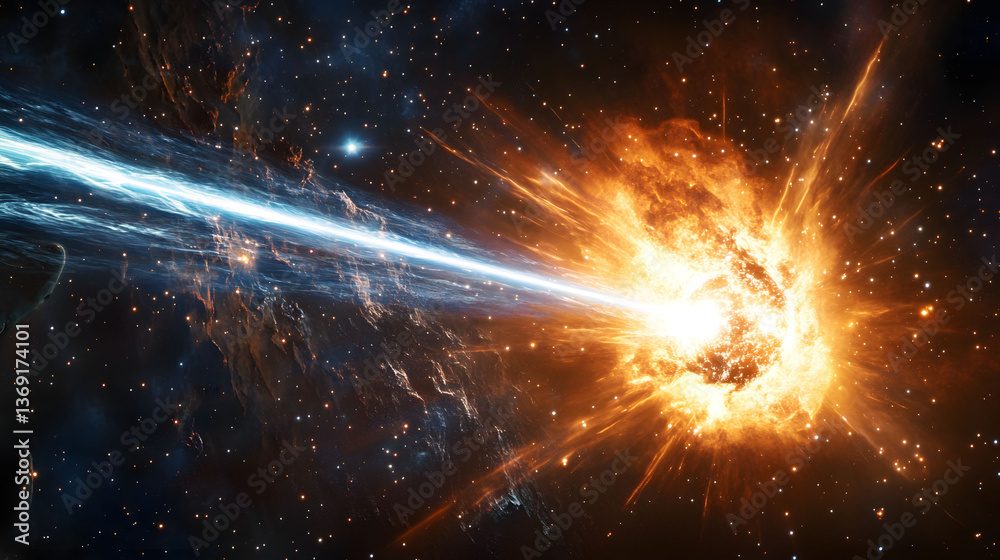 Obraz premium Cosmic Collision: A Celestial Explosion in Deep Space