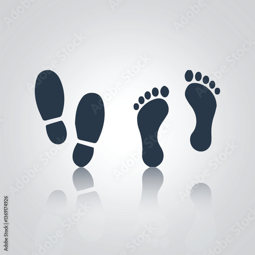 Footprint icon, Forefeet, shoe print, with a silver background